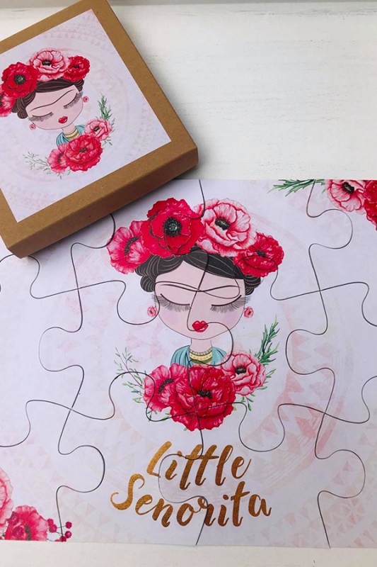 Μπομπονιέρα βάπτισης παζλ με θέμα Frida Kahlo