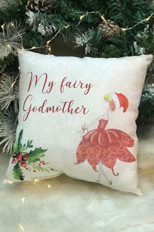 Δώρο Χριστουγέννων για την νονά-νονό, μαξιλάρι My fairy Godmother
