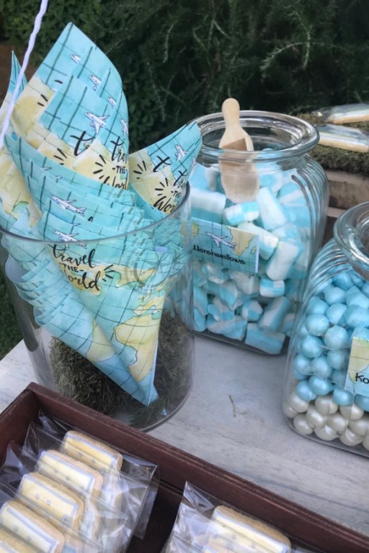 Χωνάκια για Candy bar βάπτισης με θέμα ταξίδι