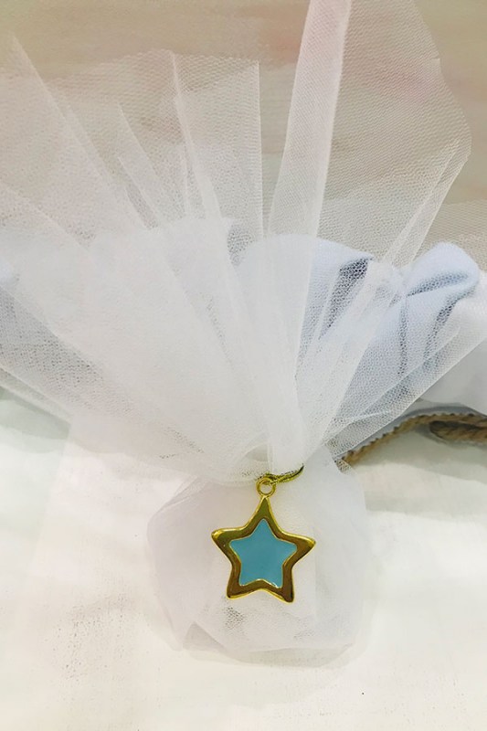 Μπομπονιέρα γάμου και βάπτισης αστέρι μεταλλικό με σμάλτο σε κλασσική μπομπονιέρα